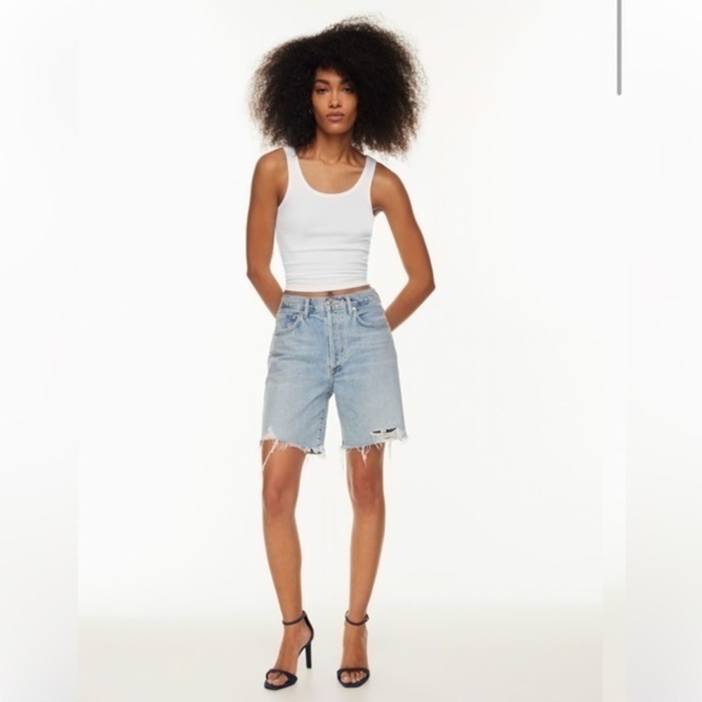 Zara Highrise Light Blue Long Jean Shorts